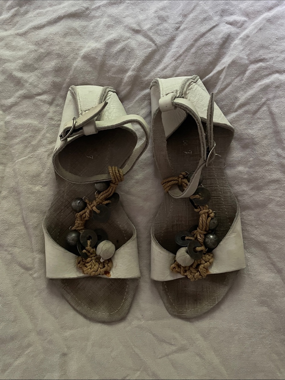 Women’s White Ankle-Strap Beaded Sandals made in Italy. Very comfortable.